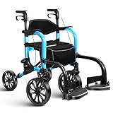 Flyingjoy Foldable Rollator Walker with Seat for Seniors,Lightweight 2-in-1 Rolling Walkers and Wheelchair Combo with Adjustable Handle Height,Transport Chair with Brakes 300 lbs Weight Capacity