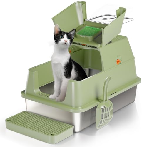 Image of Stainless Steel Cat Litter Box with Lid, Flip-Top XL Large, Green