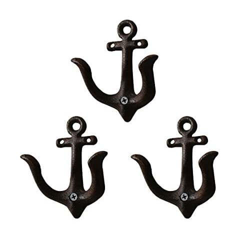 TentHome 3er-Set Maritime Dekoration Garderobe Antik Gusseisen Wandhaken Kleiderhaken Garderobenhaken Anker Doppelhaken Wandgarderobe Vintage Garten Haken Cover