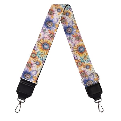 Image of TODIYADDU Purple and Yellow Sunflower Crossbody Strap with Metal Buckle Strap for Purse Wide Purse Straps Replacement Crossbody Long Strap Bag Strap Crossbody Guitar Bags
