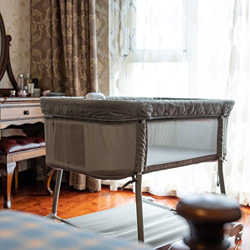 Image of Multi Function Baby Crib Bedside Sleeper Newborn Rocking Bassinet for Infant and Toddler with Wheel Base Portable and Adjustable(Light Grey)