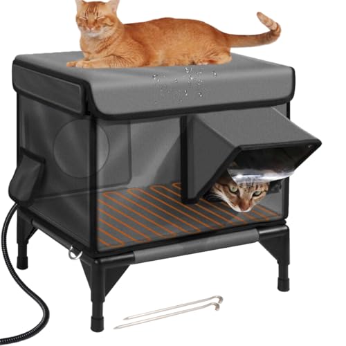 Guyyelt 外猫ハウス 猫小屋 屋外 広いスペース 通気性 電気加熱ペットハウス 透明なドアカーテン付き 組み立てが簡単 お手入れ簡単 防水・防風・防寒 密閉型 断熱 野良猫 避難所 冬寒さ対策 四季対応 屋内/屋外兼用 小型犬、ウサギ、猫に適していま