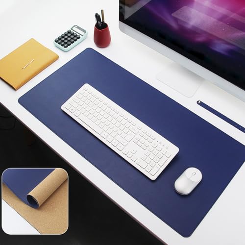 Reyox ソフトPUレザーデスクパッド カラー 無地 大型テーブルプロテクター 滑り止め 防水ノートパソコンマット キーボードとマウス用 ネイビーブルー 39.3インチ×19.6インチ