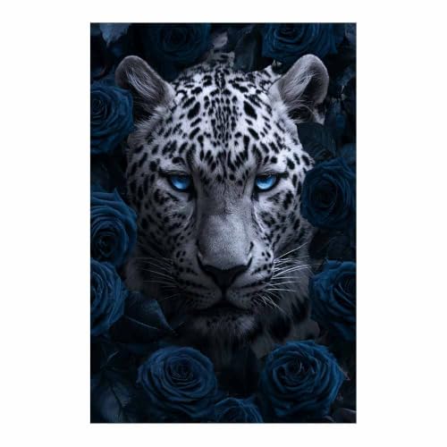 Art mural sur toile léopard des neiges sombre multicolore 80x120cm