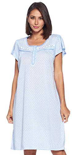 Casual Nights Women's Short Sleeve Polka Dot And Lace Nightgown - Blue - Large #TOP11