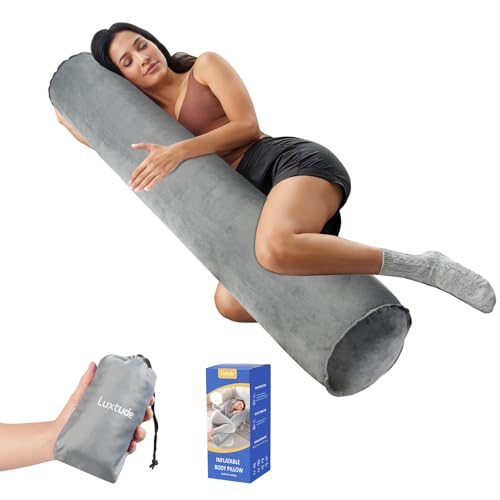 Luxtude Inflatable Body Pillow for Adults Kids Travel Body Pillows for Side Sleeper 47Inch Long Round Bolster Pillow for Camping Round Cylinder Pillows for Hugging Sleeping Back Leg etc.