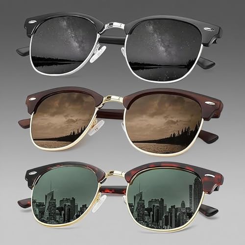 Polarized Sunglasses for Men Women Semi-Rimless Frame Classic Sunglasses Driving Fishing Glof Sun Glasses 3 Pack