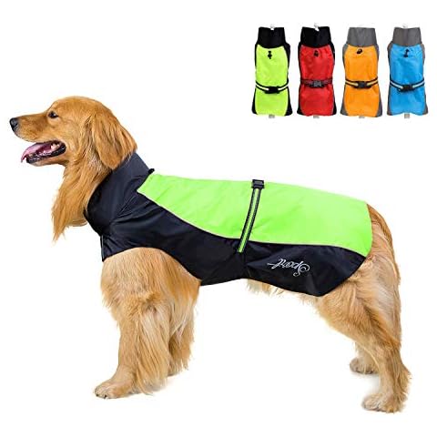 Zunea Wasserdichter Regenmantel für Mittelgroße und Große Hunde Reflektierend Regenjacke Leicht Winddicht Netzfutter Regenschutz Kleidung Cover