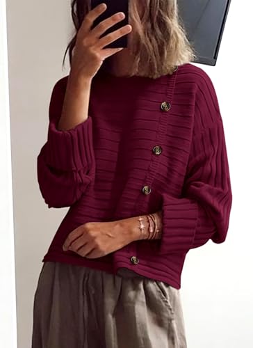 Image of PRETTYGARDEN Womens Sweaters Fall 2026 Casual Long Sleeve Crewneck Button Loose Winter Knit Pullover Sweater Tops