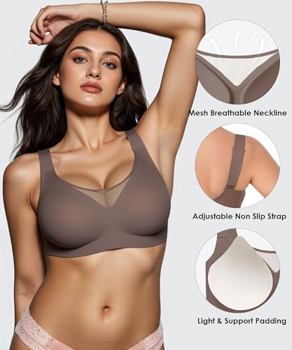 Image of Wireless Bras for Women (34C-42DD), Extremely Comfortable Seamless Bra Mesh Bralettes Adjustable Straps Everyday Bra