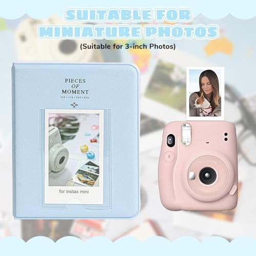 Image of ZIBUYU Photo Album for Instant Mini 12 11 9, PU Leather Cover, 64 Photo Capacity for Instant Camera Film, Home Travel Display, Blue