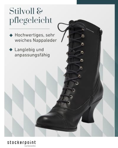 Foto von Stockerpoint Damen Stiefel 4490 I Größe 36-42 I Elegante Schuhe aus Echtleder mit Schnürung & Reißverschluss I Bequemer 6,5 cm Absatz I Perfekt für Trachten & Festlichkeiten