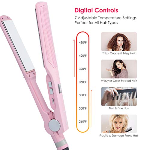 Wellwerks Professional Hair Straightener Flat Iron With Digital Display, Instant Heat Up, Dual Voltage Travel Hair Straightening Iron | Smooth Glide For All Hair Types #TOP1