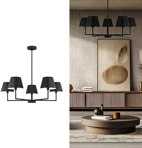 Scott Living 5-Light Ender Modern Chandelier in Midnight Black Finish with Midnight Black Shade DJC1265MBK, Dining Room Light Fixture and Hanging Lamp for Dining Room and Kitchen Décor