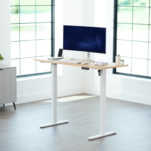 Image of VIVO Electric 60 x 24 in Standing Desk, Memory Height Adjustment, 1B Series, Holds 220 lbs, One-Piece Light Wood Top, White Frame, DESK-KIT-1W6C
