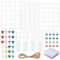 OLYCRAFT 2 Packung Gitterwandpaneele 40x30cm Metallgitter Weiß Mit 24 Haken 55 Clips 5 m Seil Drahtgitterwandpaneel Fotogitterwand Für DIY Heimdekoration Foto Memo Display