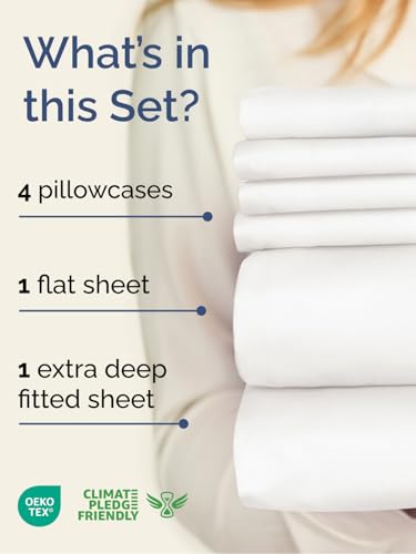 Image of Extra Deep Cal King Sheet Set - 6 Piece Cooling Bed Sheets - Antique White | Hotel Luxury Bed Sheets Set, Easy & Secure Fit, Ultra-Soft, Wrinkle & Fade Free, Comfy Sheets Set with Extra Deep Pockets