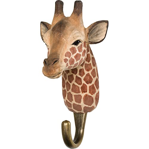 WILDLIFEGARDEN Wildlife Garden WG4534 Haken Giraffe - Handgeschnitzter Tierhaken aus Holz und Metall - Sammlung Afrikanischer Tiere