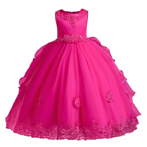 Flower Girls Dresses for Wedding Vintage Floral Lace Princess Long Dress Kids Beaded Embroidered Floral Bridesmaid Pageant Dress Puffy Evening Prom Formal Dance Party Maxi Gown Hot Pink 4-5 Years by IWEMEK - Used condition - US$32.44