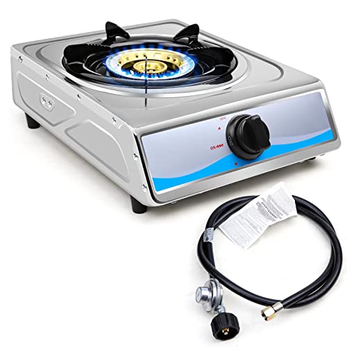 Comparison: Best Single Gas Burner 11 Propane Gas Cooktop,Single Burner Gas Stove Stainless Steel Portable Gas Stove,Auto Ignition Camping Single Burner LPGfor RV, Apartments, Outdoor