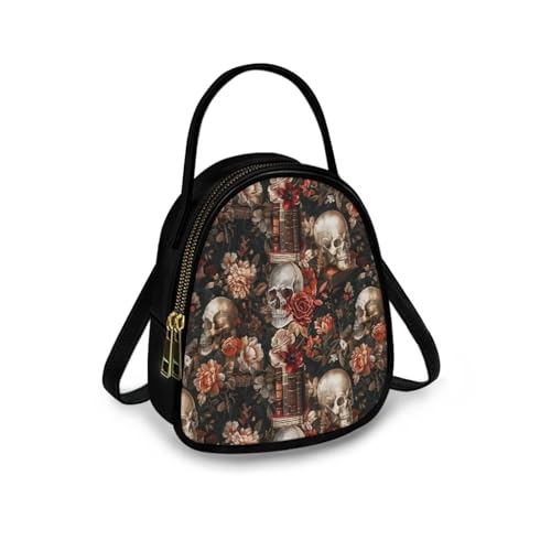 Gothic Small Crossbody Bags for Women, Mini PU Leather Cell Phone Purse Zip Shoulder Handbags Adjustable Straps