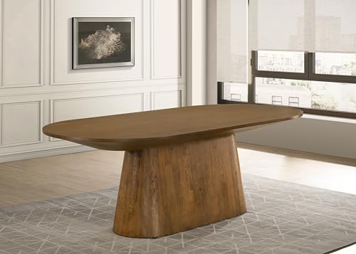 Image of Terra 88 inch Mid-Century Modern Oval Dining Table with Pedestal Base, Walnut | Transitional Style, Mid-Century Modern Inspired Pedestal Base, Wood Grain Top, Durable Wood Furniture