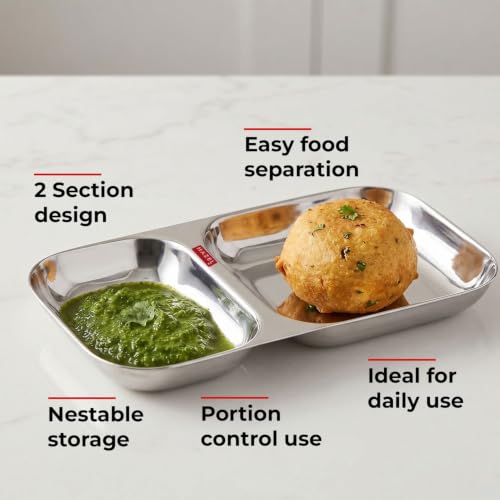 Image of HAZEL Steel Section Plate Set of 6 | 2 in 1 Plates Snacks Serving Tray