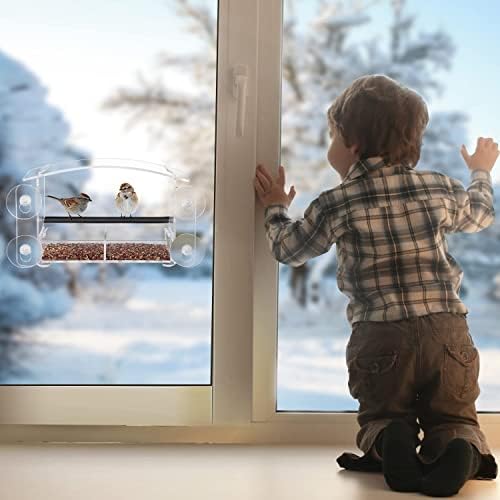 U-B Window Bird Feeder with Strong Suction Sups Transparent Window Birdhouse with Drainage Holes Acrylic Bird Seed Feeder for Small Birds(231 window bird feeder