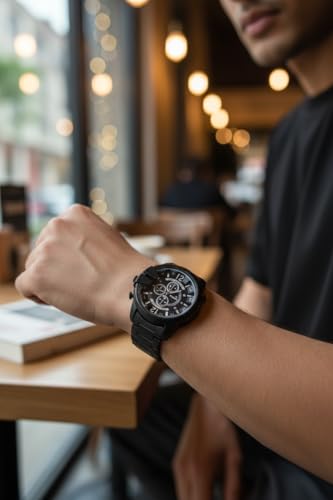 Image of Modern Armor Chronograph Wrist Watch for Men | Heavy Dial Stylish Analog Watch | Premium Black Metal Strap | Available in Black & White Dial inch
