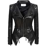 Fashion SX Womens Rivet Faux Leather Jacket Zipper Moto Biker Denim coat Motorcycle Outwear (M, Snake Black)