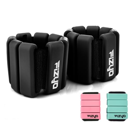 Fizyo Juego de 2 pesas ajustables de silicona para tobillos y muñequeras para fitness, correr, yoga, pilates, rehabilitación, brazos de piscina, para mujeres y hombres (negro, 1800 g)