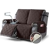 TAOCOCO 100% Waterproof Loveseat Recliner Cover, Non Slip Split Loveseat Covers for Reclining Sofa with Elastic Straps, Washable Recliner Chair/Furniture Protector for Pets(2 Seater, Chocolate)