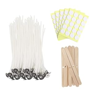 Candle Wick 6 in 100 Pcs with 100 Pcs Wick Stickers and 10 Pcs Candle Wick Holders, Cotton Candle Wicks for Candle Making for Soy Wax, Beeswax, Coconut Wax