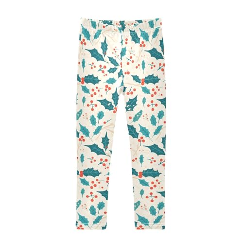 KLL Christmas Holly Berries Toddler Girl Athletic Leggings Fashion High Waisted Yoga Pants Gym