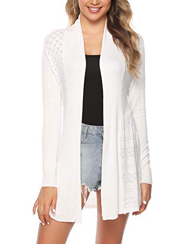 iClosam Womens Casual Long Sleeve Open Front Cardigan Knit Sweater (White, X-Large)