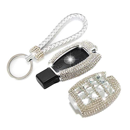 Thor-Inst Car Key Case Key Shell Fob Key Cover Case Bag Holder Key Chain with Bling Diamond For Mercedes-Benz C E S M CLS CLK GLK GL Class 2/3-button Keyless Entry Remote Control Smart Key,et (Silver)