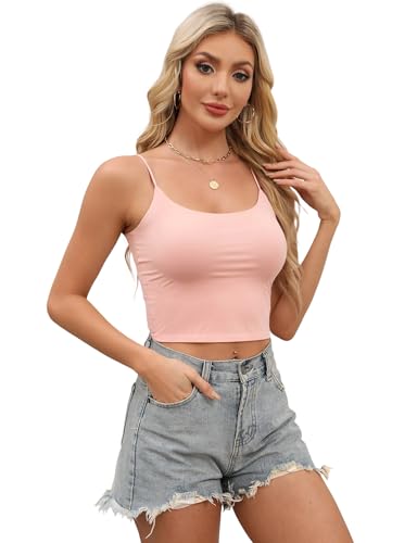 Image of Buauty 2 & 4 Packs Crop Tank Top for Women, Basic Solid Cropped Double Layer Spaghetti Strap Short Sleeveless Camisole