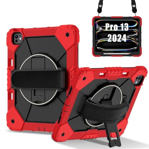 Coque iPad Air 11 M3 2025 rouge noir antichoc silicone sangle anti chute