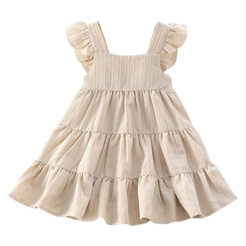 Girls Summer Dresses Solid Cap Sleeves Flowy Princess Dress with Ruffled Hem Casual Beach Outfit for Toddler Kids