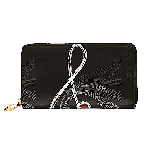 Portefeuille en cuir PEIXEN noir avec fermeture éclair et motifs musicaux pour téléphone
