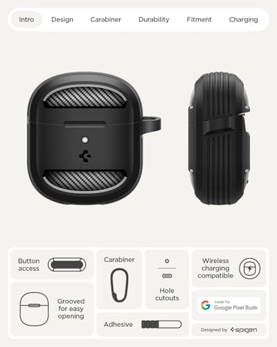 Image of Spigen Rugged Armor Designed for Google Pixel Buds 2a Case (2025) Cover with Keychain - Matte Black