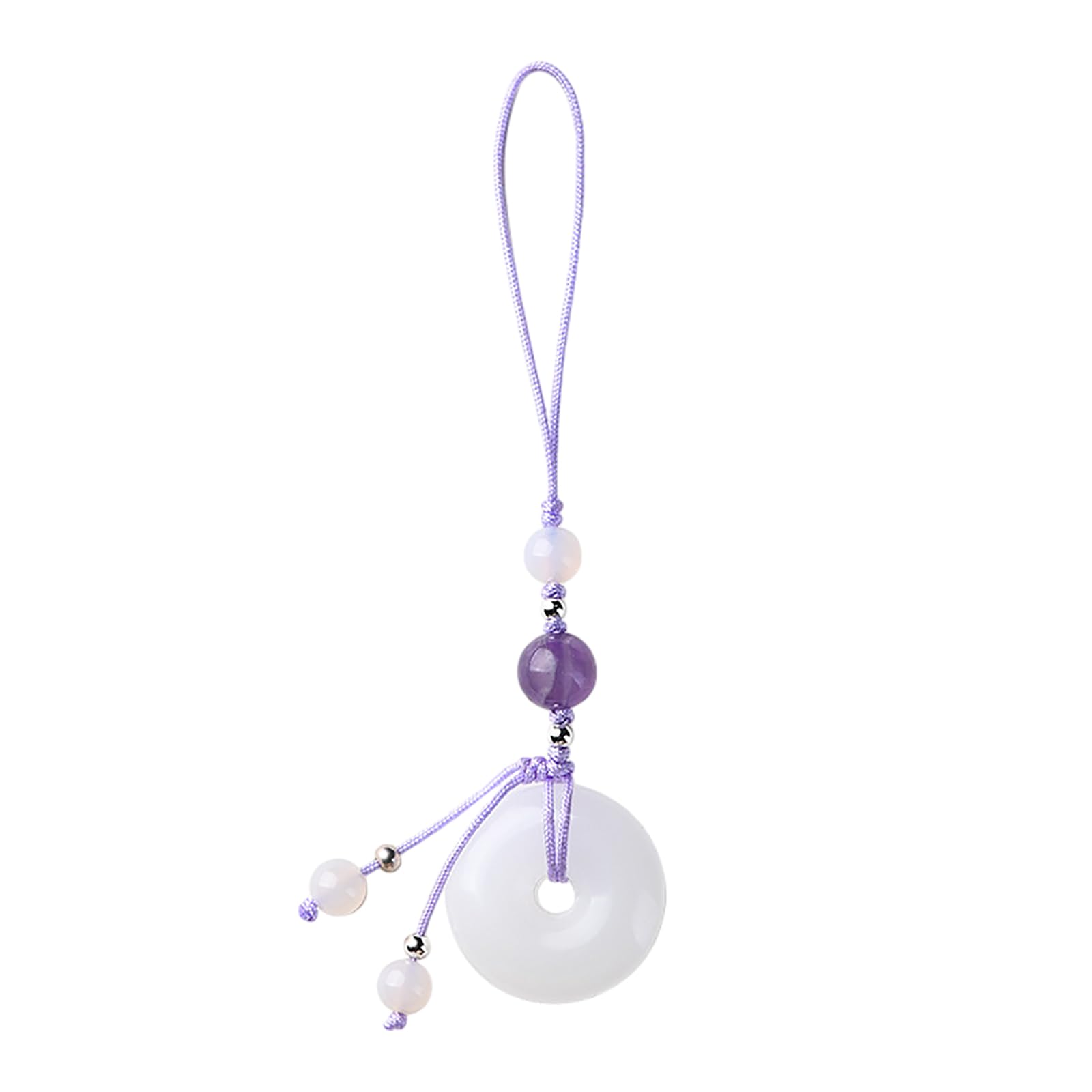Leeinto Women's Style Three Vintage White Jade Buckle Pendant Phone Strap Chain Accessory Chinese Style Keychain Charm Unique Gift For Girls
