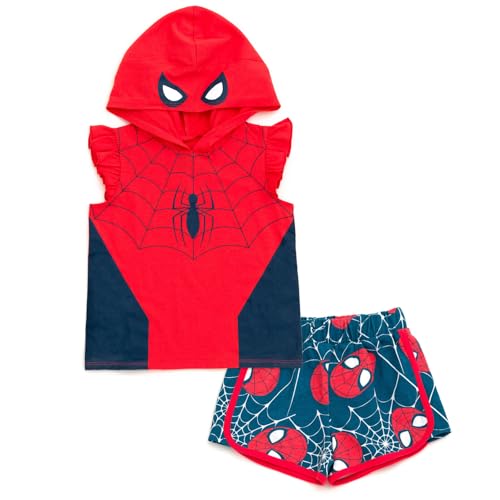 Image of Marvel Spider-Man Girls Cosplay Tank Top and French Terry Dolphin Shorts Outfit Set Toddler to Big Kid Sizes (2T - 14-16)
