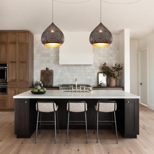 Image of Black Hanging Lamp 2-Pack Farmhouse Pendant Light Plug in Rustic