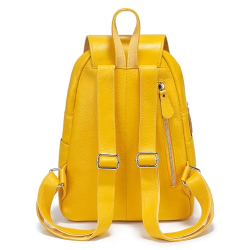 Image of zency 15 Colors 100% Genuine Leather Women Backpack Antitheft Fashion Rucksack Travel Bag For Ladies (Yellow)