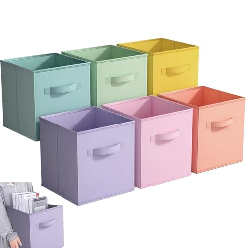 Eidoct Cube Storage Boxes, 6 Pack Foldable Storage Cubes Storage Box with Handles for Organising Clothes, Colorful