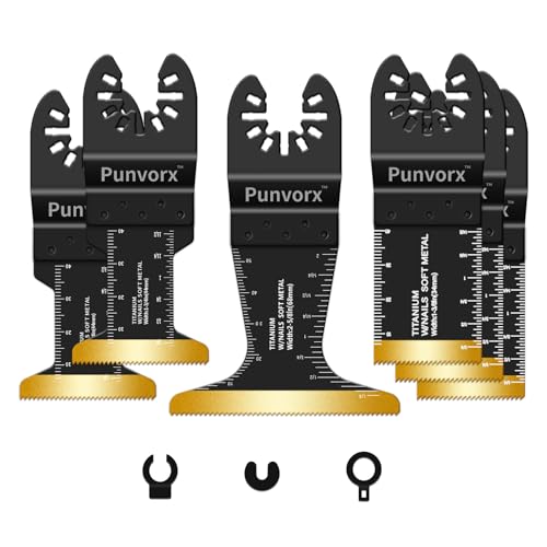 Punvorx 6 Pcs Titanium Multi Tool Blades Extra Long & Wide Universal Oscillating Saw Blades for Soft Metal Nails Wood Cutting Compatible with Milwaukee Ryobi Rockwell Porter Cable Worx
