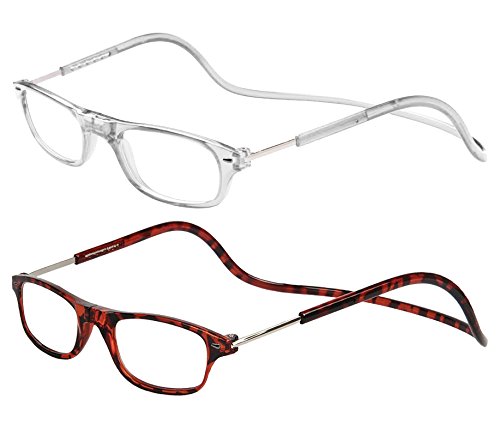 TBOC Pack: Lunettes de Lecture – (Deux Unités) Dioptrie +3.50 Monture Transparent et Marron Écaille Femme Homme Aimant Fermeture Régable Magnetique
