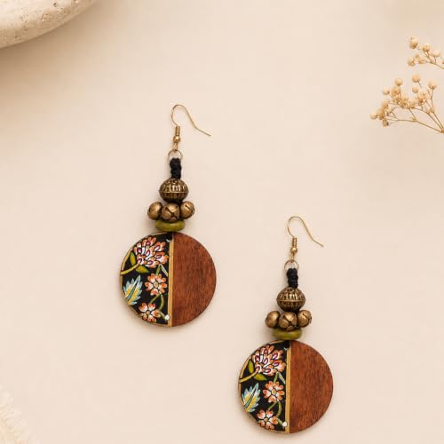 Image of Handcrafted Artistic & Tribal Earrings Collection for Women - Bohemian, Floral, Wooden & Ethnic Statement and Stud Designs