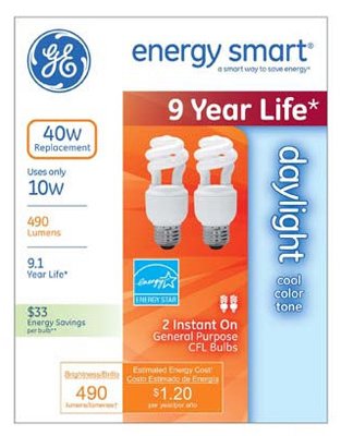 Ge Lighting 64004 9W Daylight Compact Fluorescent Spiral Bulb - 2 Pack #TOP12